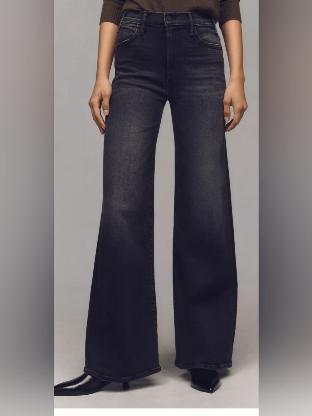 MOTHER The Hustler Roller Sneak Black Jeans, Size 28